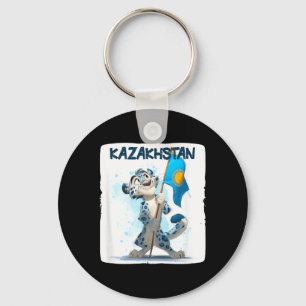 Coole große Wildkatze mit Kasachstan-Flaggen-Kostü Schlüsselanhänger