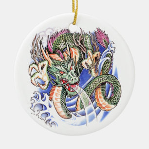 Coole grüne orientalische Drachetätowierung Keramikornament