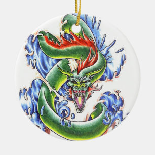Coole grüne Wasser-Drachetätowierungsartverzieru Keramik Ornament