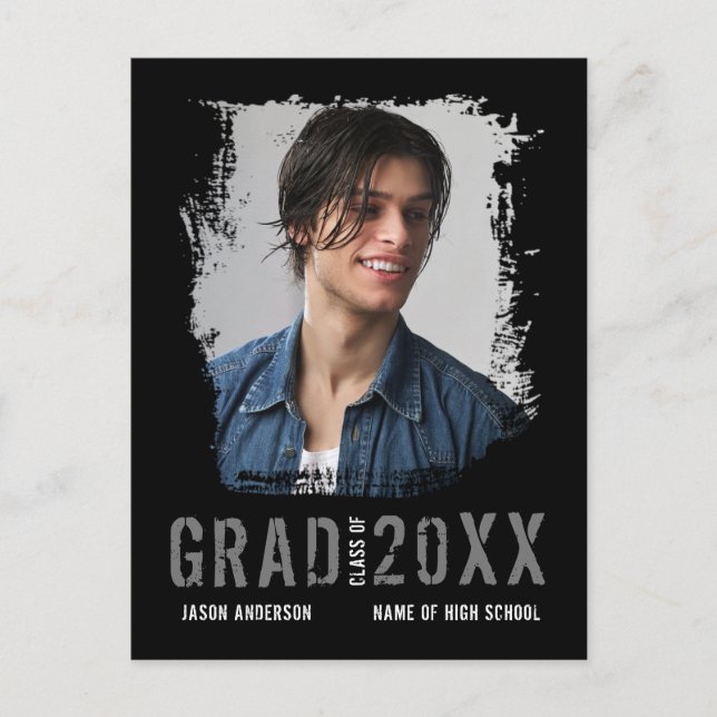 Coole Grunge Black 1 Foto Graduate Ankündigung Postkarte (Vorderseite)