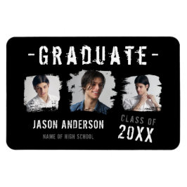 Coole Grunge Black 3 Foto Graduate Ankündigung Magnet