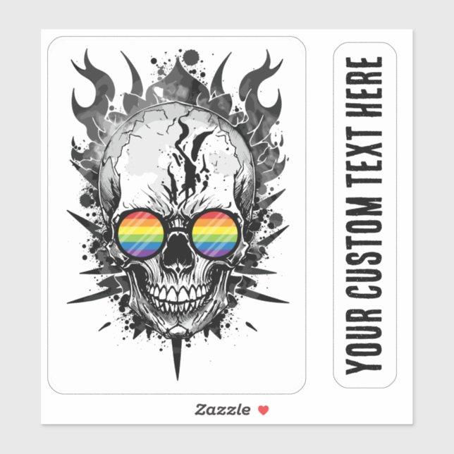 Coole Grunge-Regenbogen-Prime Schädelflames Aufkleber (Blatt)