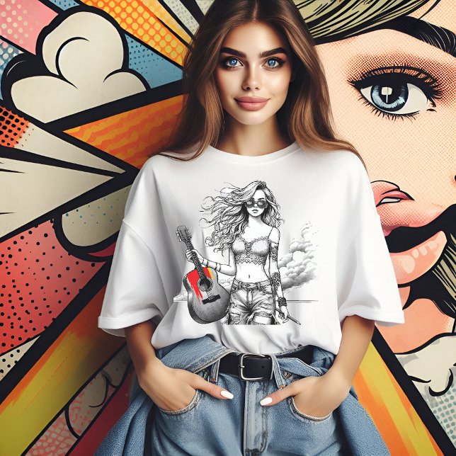 Coole Guitarist Girl's Art T-Shirt (Guitarist Girl)