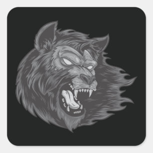 Coole Handgezeichnete Ware Wolf Kopf Illustration Quadratischer Aufkleber