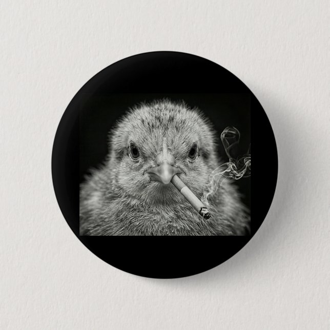 Coole Henne raucht Zigarette Foto Kunst Lustig Von Button (Vorderseite)
