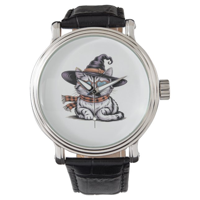 Coole Hexenkatze - Niedliches Halloween Kitty mit  Armbanduhr (Vorderseite)