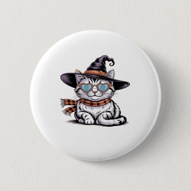 Coole Hexenkatze � Niedliches Halloween Kitty mit  Button (Vorderseite)