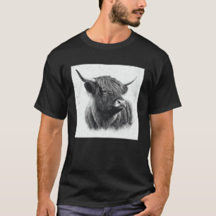 Coole Highland-Cow-Illustration Schwarzes Horn Fra T-Shirt
