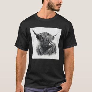 Coole Highland-Cuh-Illustration Schwarzes Horn Fra T-Shirt