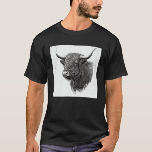 Coole Highland-Cuh-Illustration Schwarzes Horn Fra T-Shirt