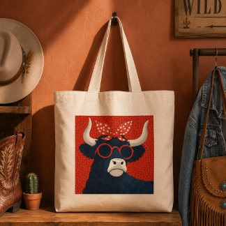 Coole Highland-Kuh in retro gepunktetem Halstuch Tragetasche