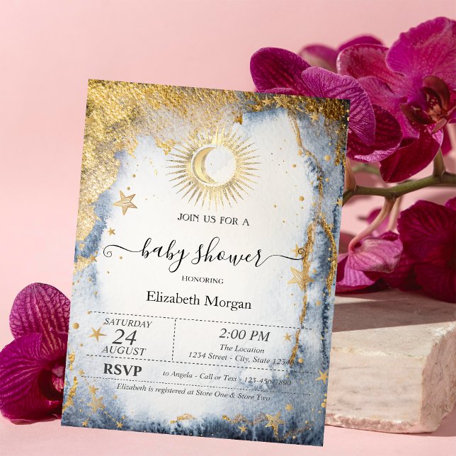 Coole Himmelssonne, Mond, Sterne Wasserfarbe Einladung (Von Creator hochgeladen)