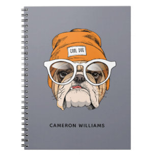 Coole Hipster-Bulldogge   addieren Ihren Namen Notizblock