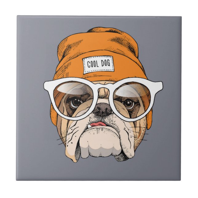 Coole Hipster-Bulldogge Fliese (Vorderseite)