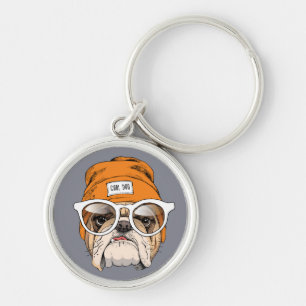 Coole Hipster-Bulldogge Schlüsselanhänger
