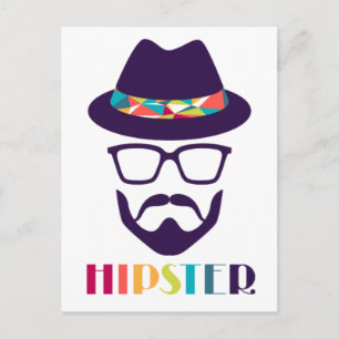 Coole Hipster-bunte Hutbrille Postkarte