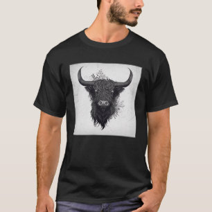 Coole Hochlandkuh-Illustration Schwarzes Horn Frau T-Shirt