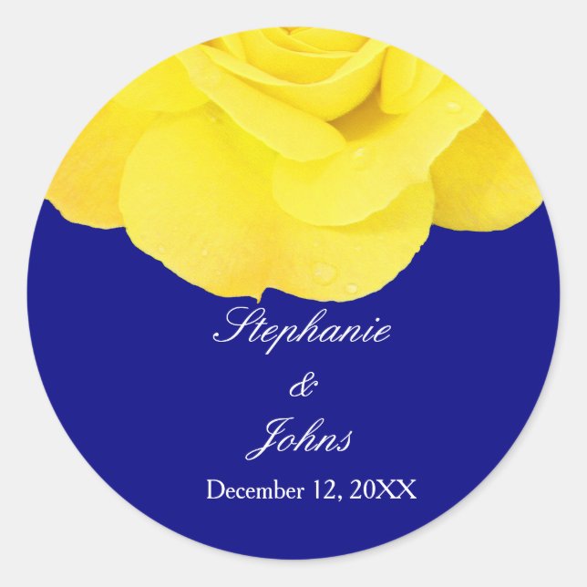 Coole Hochzeit der Gelben Rose Navy mit Blütenblum Runder Aufkleber (Vorderseite)