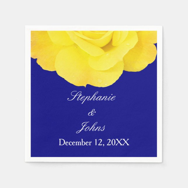 Coole Hochzeit der Gelben Rose Navy mit Blütenblum Serviette (Vorderseite)
