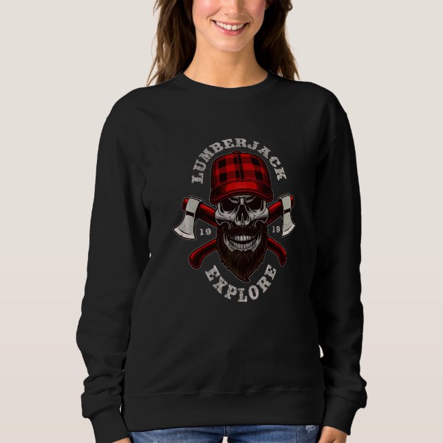 Coole Holzfäller-Schädel-Explore-Illustration Graf Sweatshirt (Vorderseite)