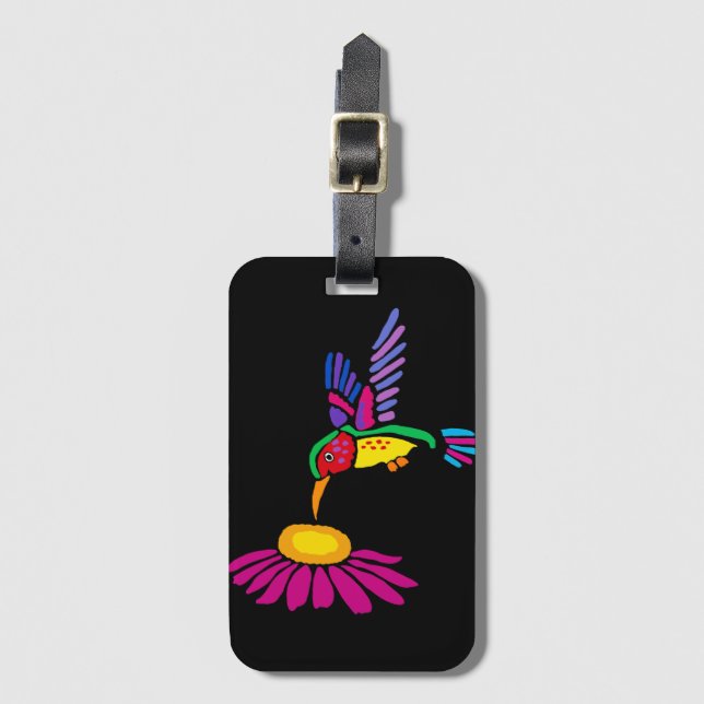 Coole Hummingbird und Conflower Bloral Art Gepäckanhänger (Vorderseite Vertikal)