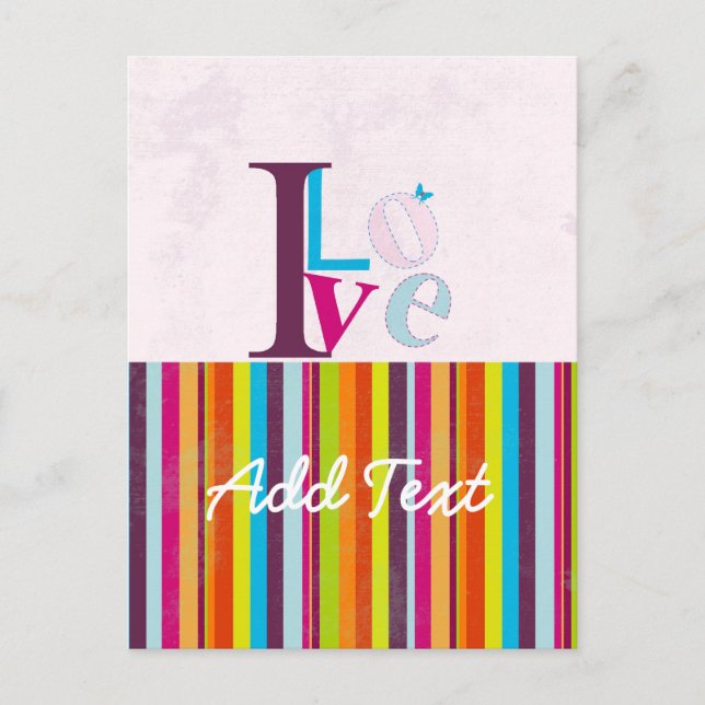 Coole "I-LIEBE" Retrofarbene, leuchtende Streifen Postkarte (Vorderseite)