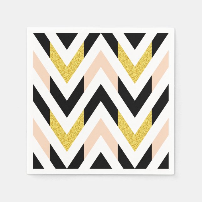 Coole Imitate Glitzer Gold, Schwarz, Pfirsichfarbe Serviette (Vorderseite)