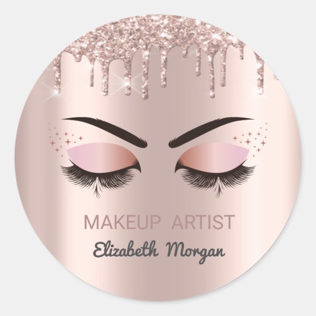 Coole Imitate Lashes, Rose Gold Tropfen, Makeup Runder Aufkleber (Vorderseite)