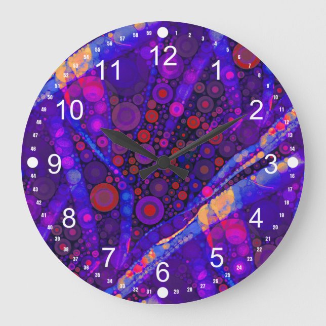 Coole Indigokonzentrische Kreise Abstraktes Mosaik Große Wanduhr (Vorderseite)