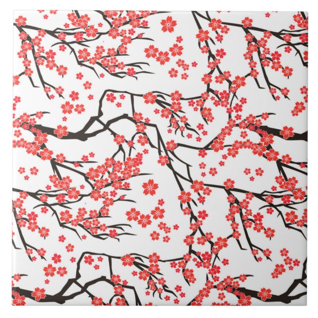 coole japanische Blumenmuster-Keramik Fliese (Vorderseite)