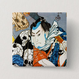 Coole japanische Kriegerheldsamurai-Schädelkunst Button