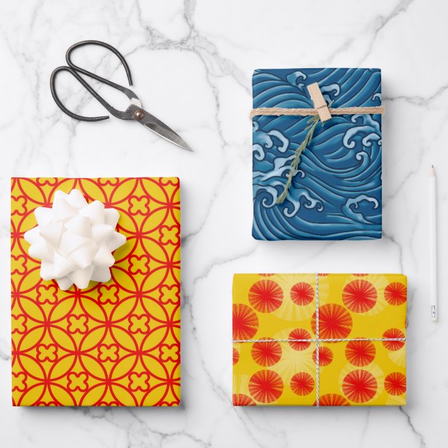 coole japanische Muster Party Wrapping Paper Sheet Geschenkpapier Set (Vorderseite)