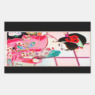 Coole japanische rosa Fankunst Schönheit Rechteckiger Aufkleber
