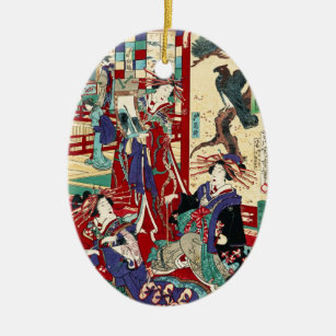 Coole japanische Vintage ukiyo-e trio geisha scrol Keramik Ornament