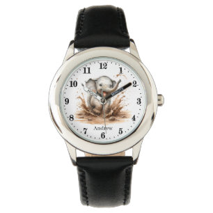 Coole Jungen geben Elefanten den Namen Armbanduhr