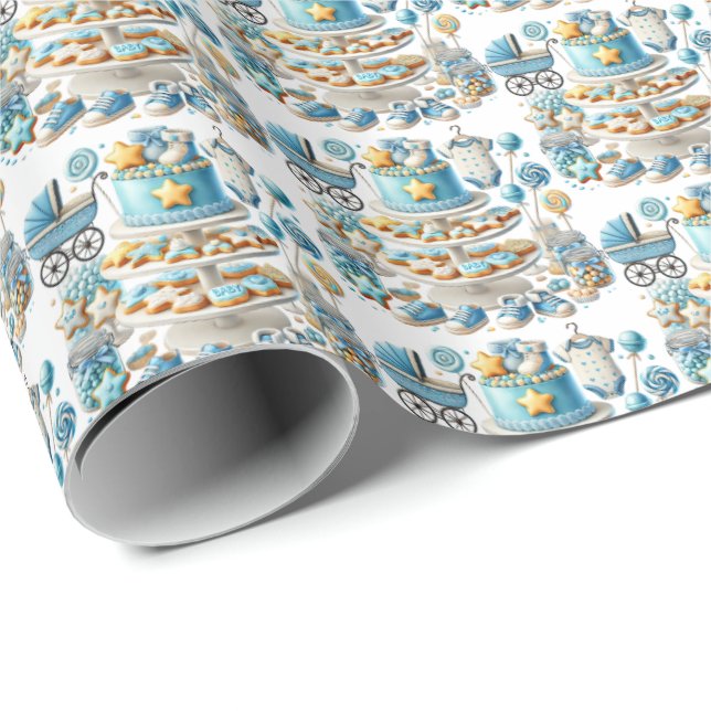 Coole Jungen gekachelt Babydusche Geschenkpapier (Rolleneckpunkt)