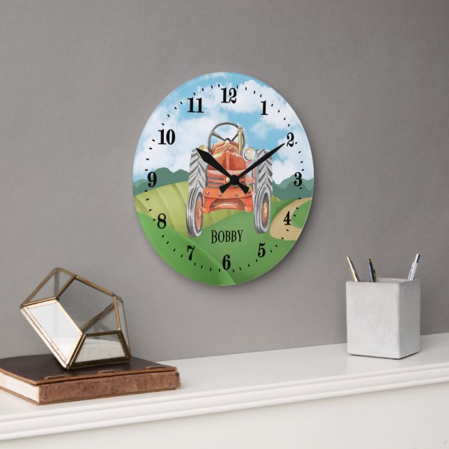 coole Jungen Traktorfreunde geben Namen Große Wanduhr (Büro)
