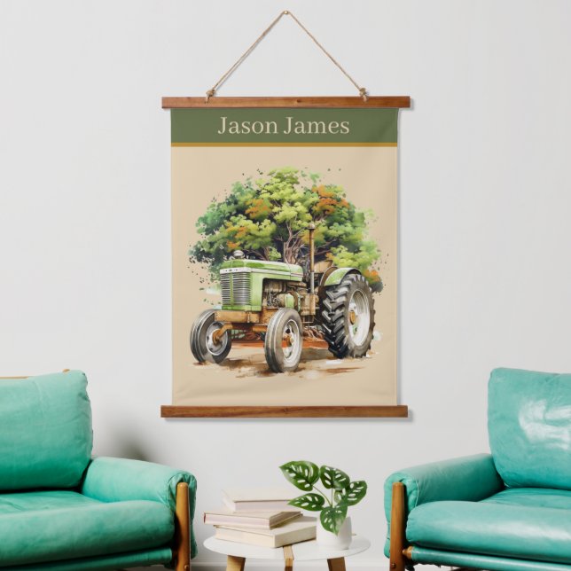 Coole Jungen Traktorfreunde geben Namen Wandteppich Mit Holzrahmen (Wohnzimmer)