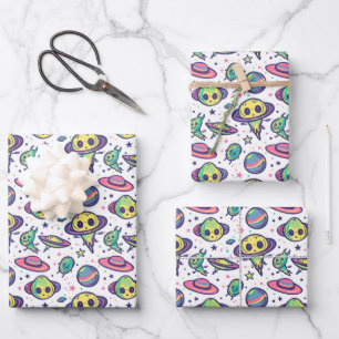 Coole Jungen Weltraum Liebhaber gekacheltes Party Geschenkpapier Set