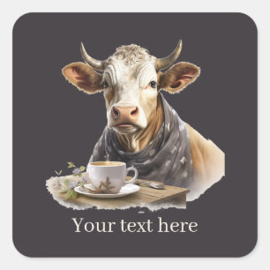 Coole Kaffeekühe fügt Text hinzu Quadratischer Aufkleber