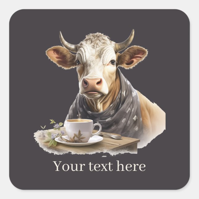 Coole Kaffeekühe fügt Text hinzu Quadratischer Aufkleber (Vorderseite)