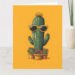 Coole Kaktus mit Sonnenbrille und Blume Karte