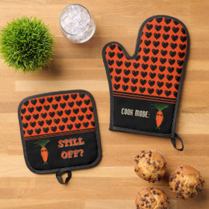 Coole Karottensammlung Ofenhandschuh & Topflappen-Set