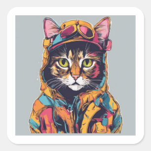 Coole Katze 2 Quadratischer Aufkleber
