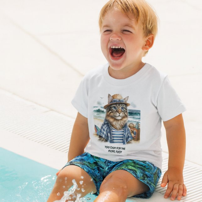 Coole Katze am Strand Baby T-shirt (Fun in the sun , toddler or baby boy swim t-shirt.  "too cool for the kiddie pool")