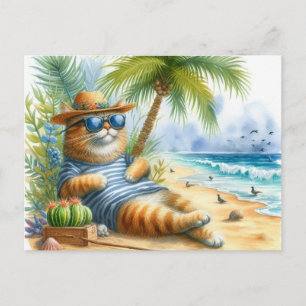 Coole Katze am Strand Katzenliebhaber  Postkarte