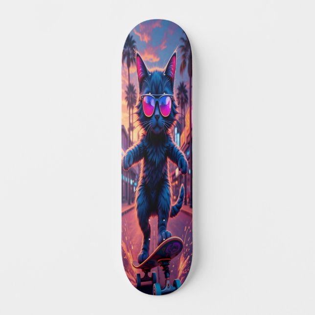 Coole Katze auf Rädern Edition 1 Skateboard (Vorderseite)