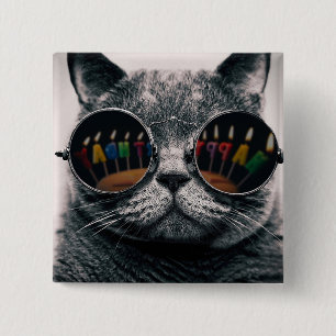 Coole Katze Button Happy Birthday Cat