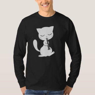 Coole Katze, die Klarinette Hippy-Hipster spielt T-Shirt