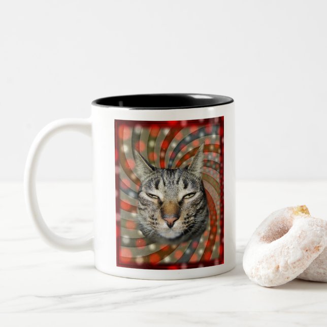 Coole Katze - DU KANNST Deinen Geschenk! Zweifarbige Tasse (Mit Donut)